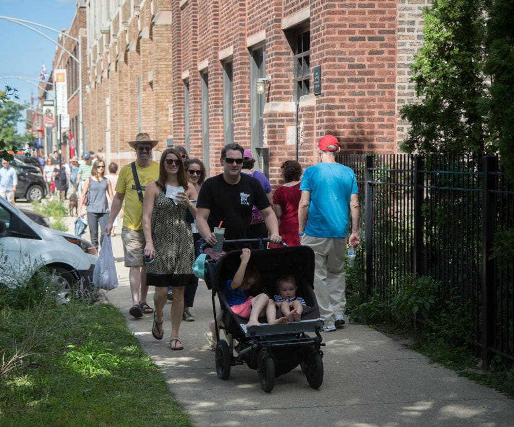 People walking along Ravenswood Ave
