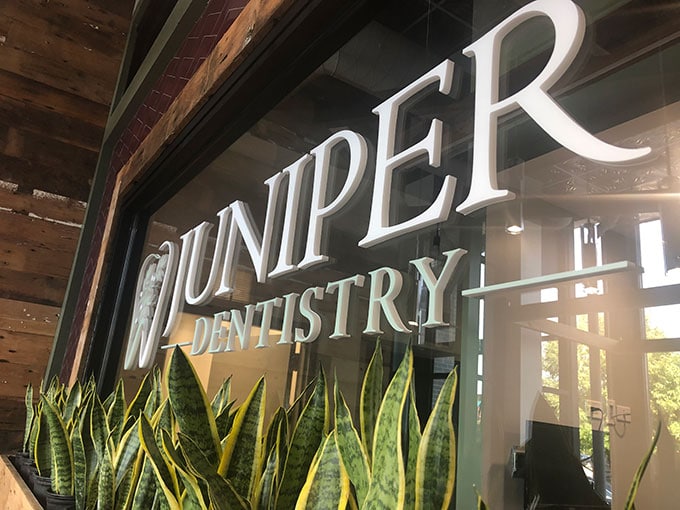 Juniper Dentistry's storefront windows