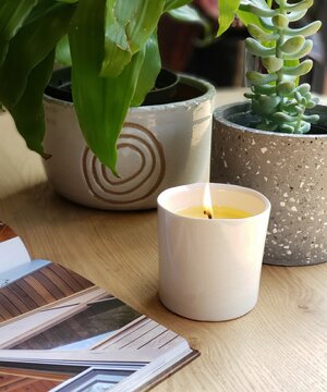 A picture of a burning sox candle from District