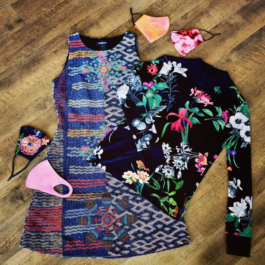 A photo of vibrant fall dresses and colorful masks