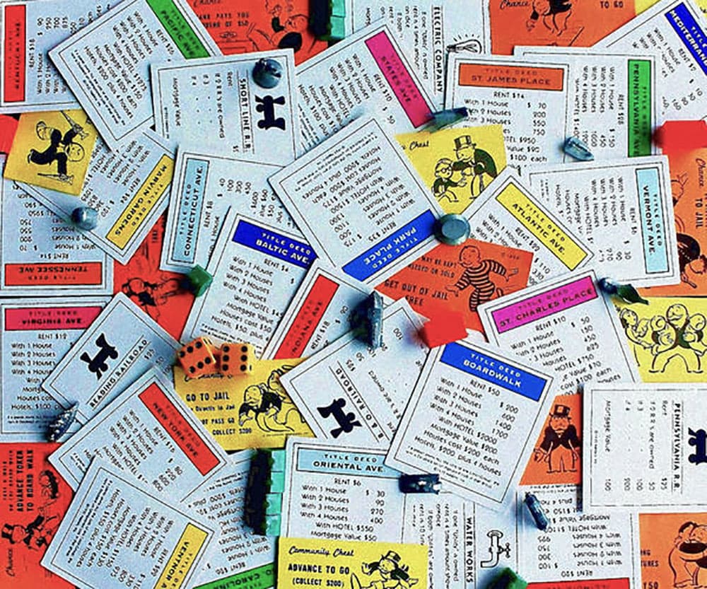 Artwork and cards from the classic board game Monopoly